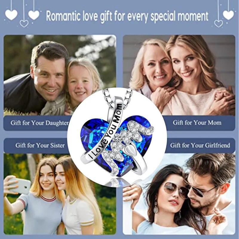 Роскошное модное ожерелье с подвеской «Мама», красное, синее сердце, ювелирные изделия с кристаллами, женский юбилей, день рождения, Рождество, подарок на день матери