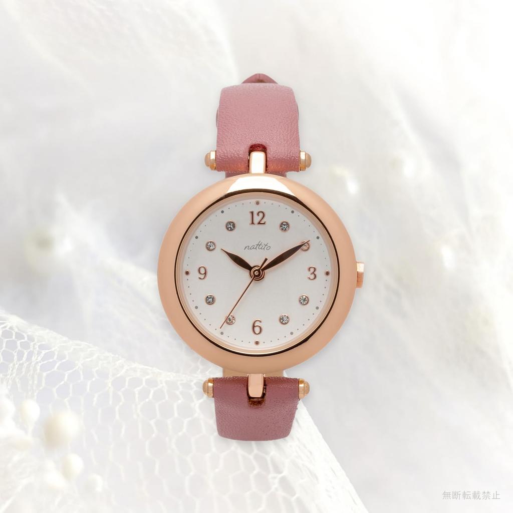 FIELD WORK JN036-5 women's analog watch, leather strap, simple, lightweight, flat crown, pimal, pink