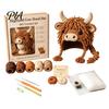 Parent Child Art Project Highland Cow Hat Crochet Kit, Halloween Pumpkin Spider Hood Handmade Winter Headwear DIY Craft Kit for Adults Teens Diy