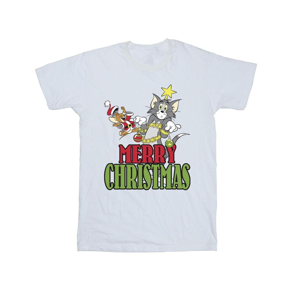 Tom And Jerry Mens Merry Christmas Baubles T-Shirt