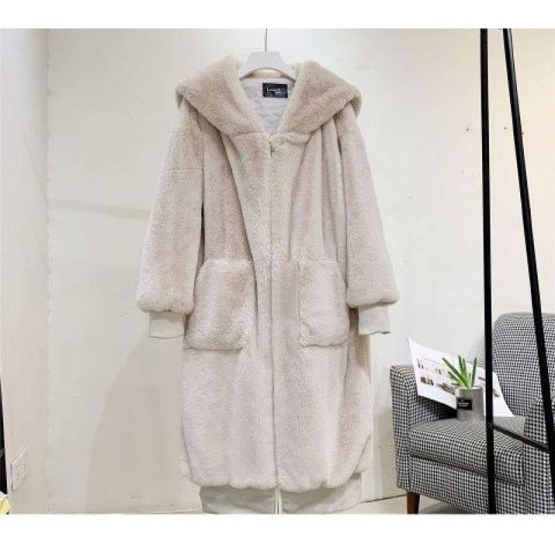 Осеннее и зимнее искусственное меховое утолщенное длинное пальто с капюшоном, экологически чистое пальто