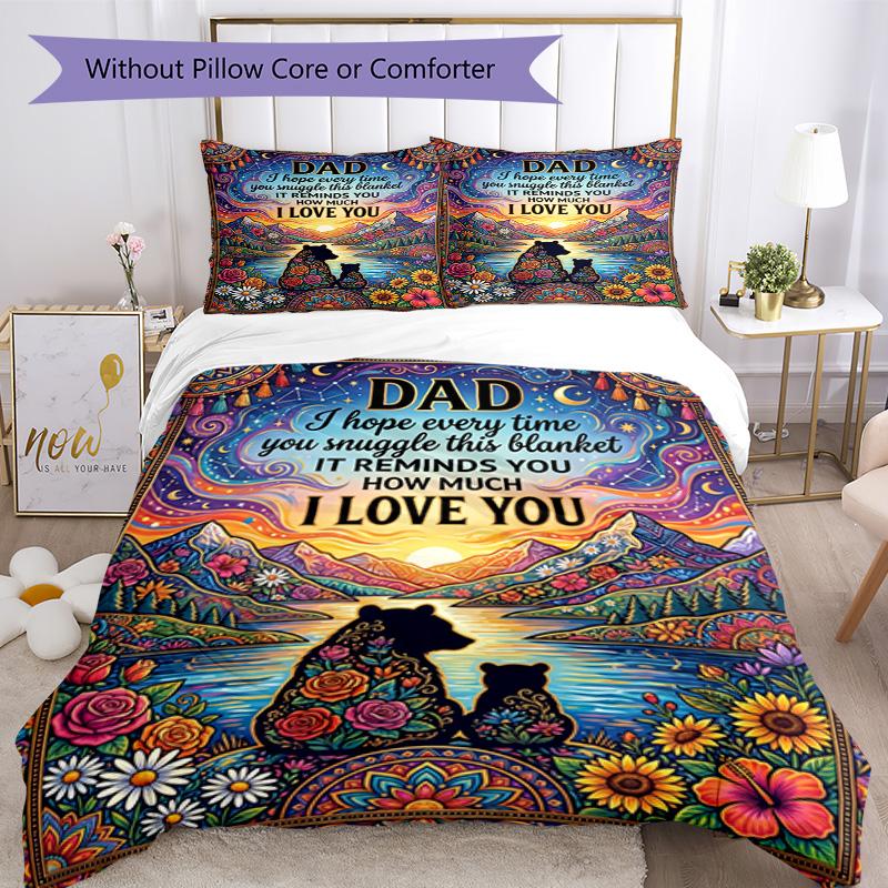 Love Dad Always 3‑Piece Bedding Set,Soft Duvet Cover with 19 Pillowcases,Multi‑Scene Home Dorm Use,Ideal Gift for Birthday & Holiday