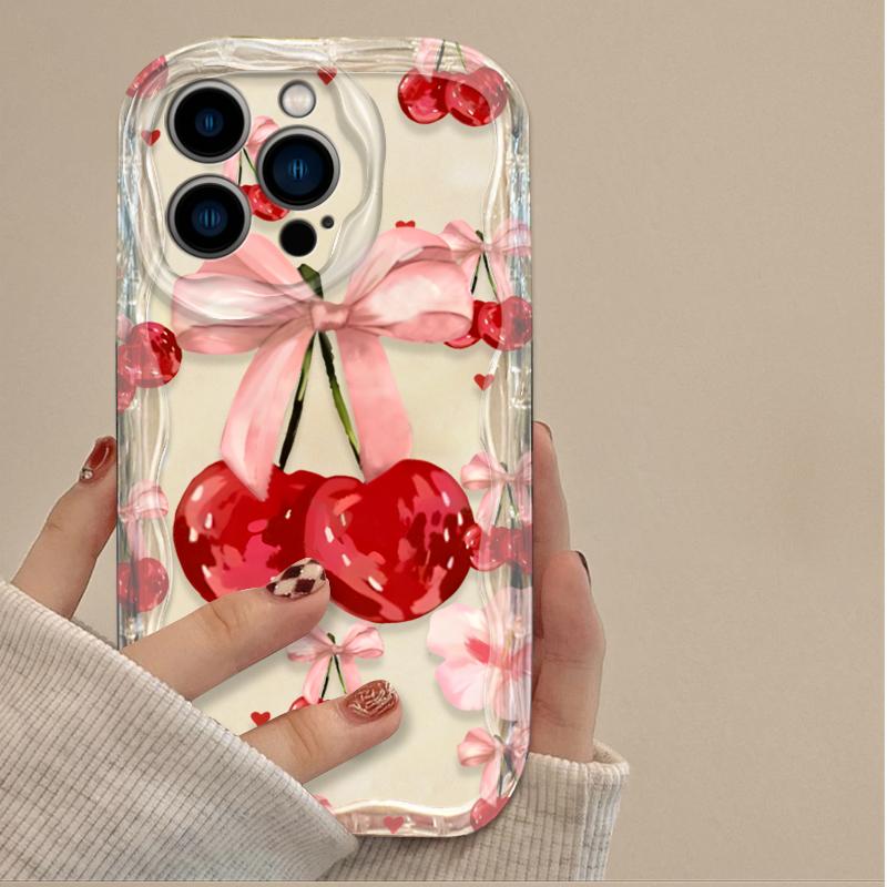 Милый красный вишневый бабочка 3D волна чехол для телефона для iPhone 17 Air 16 15 14 Plus 13 12 11 Pro Max 16E XR XS X 7 8 Силиконовый чехол