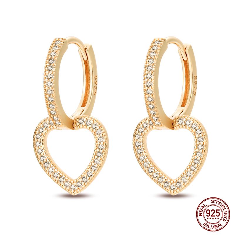 100% 925 Sterling Silver Rose Gold Heart Geometric Pave CZ Hoop Earrings for Women Wedding Engagement Birthday Jewelry Gift 2023