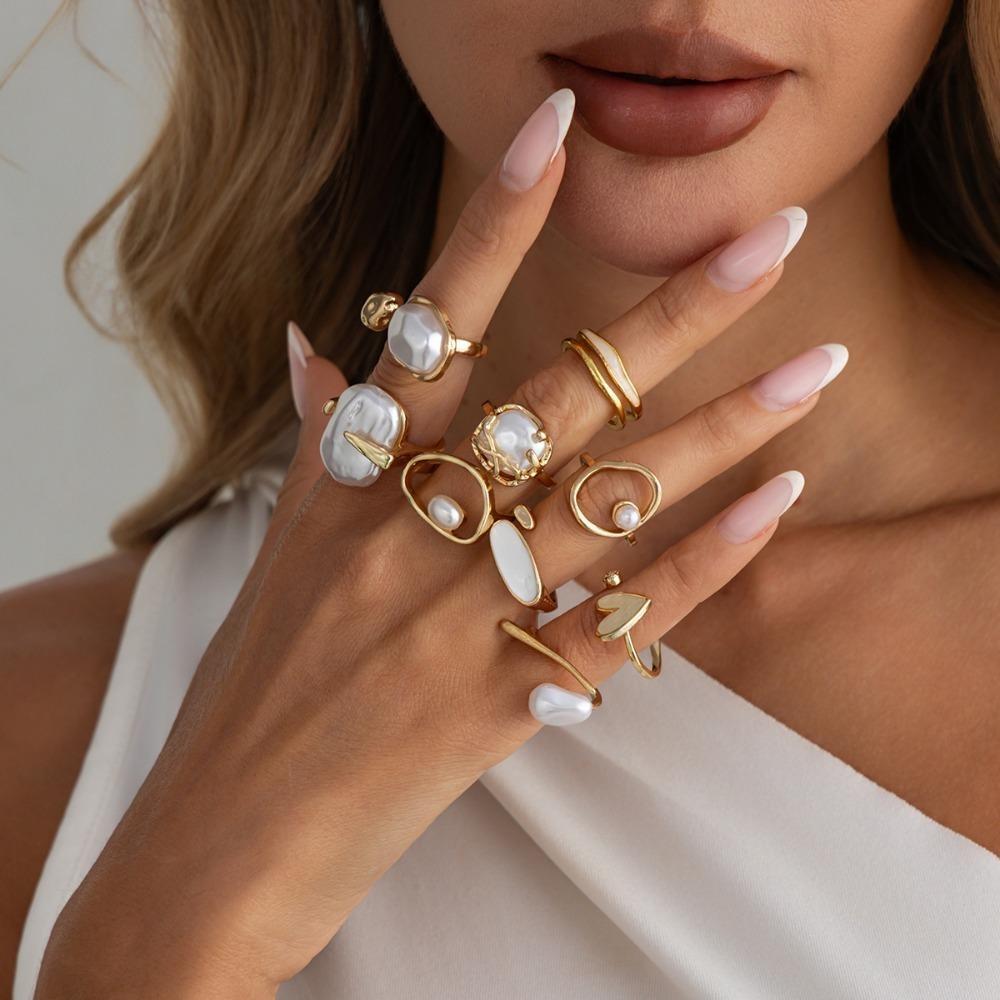 Jewelry Fashion Irregular Shaped Baroque Pearl Ring Set Geometric Hip Hop Women's Ring