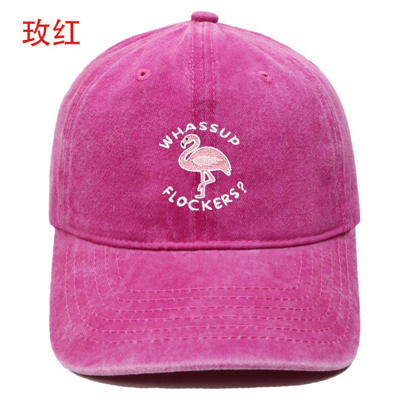 New Flamingo Embroidery Baseball Cap Washed Retro Men's and Women's Casual Outdoor Shade Cap Tide