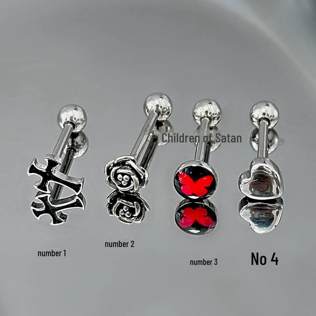 Кольцо для языка из титановой стали с крестом и розой