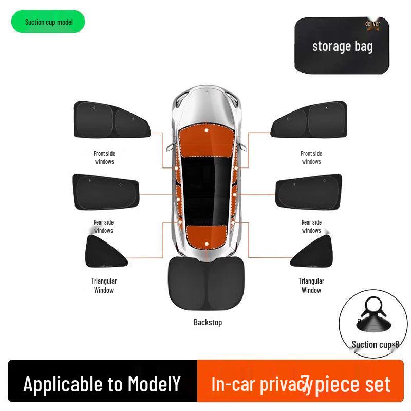 Tesla Model 3/Y Sunshade: Refresh Version Opaque Camping Privacy Curtain with Suction Cups