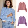 Women's Sequin Stand Collar Long Sleeves Pockets Short Jacket Coat Spring and Autumn New Female Chic Cardigan Jacket