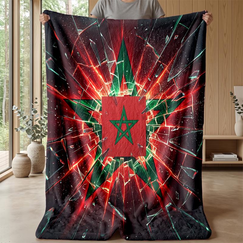 Morocco Football Printed Flannel Blanket Skin Friendly Warm Decorative Throw for Indoor Couch Bed Daily Use