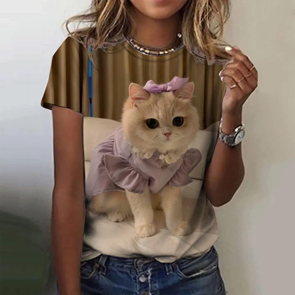 Популярная женская футболка с 3D-принтом, кошка, летняя мода, короткий рукав, круглый вырез, уличная одежда, повседневный топ в стиле Харадзюку