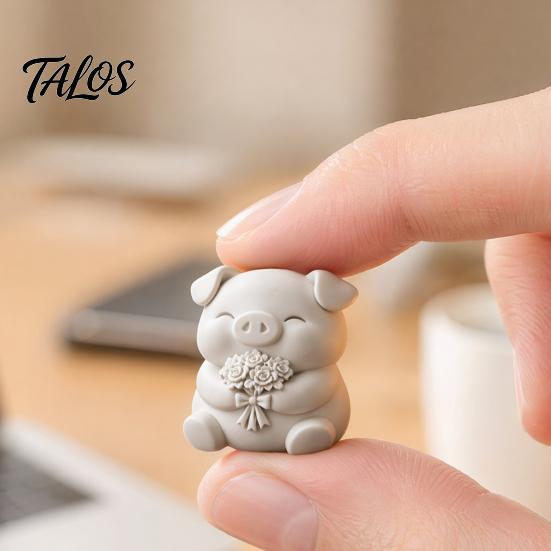Talos 3D-печатная милая фигурка свиньи, маленькая статуэтка с букетом цветов, коллекционный животный орнамент для декора дома, кухни, офиса