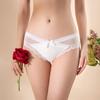 Mesh Underwear Low Waist Cross-belt Women's Panties with Bows Sexy Breathable Lace Edging Briefs
