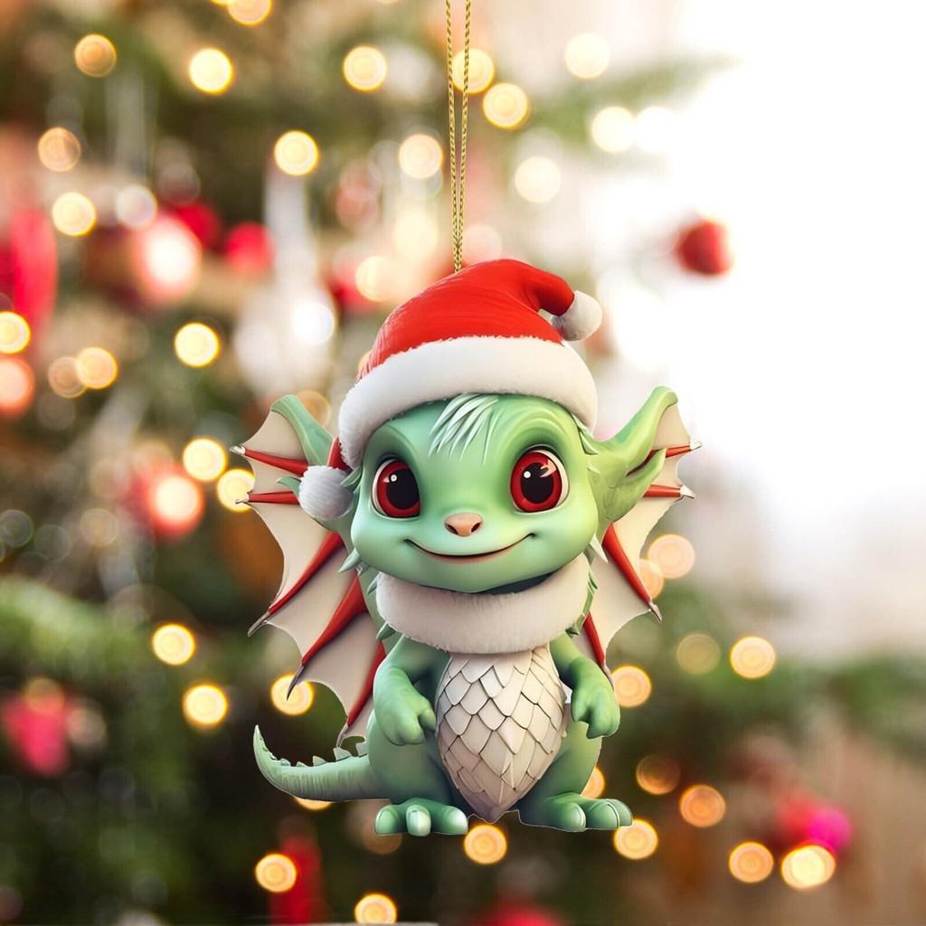 Vibrant Acrylic Christmas Decorations Cartoon Dinosaur Car Hangers For Unique Holiday Decor