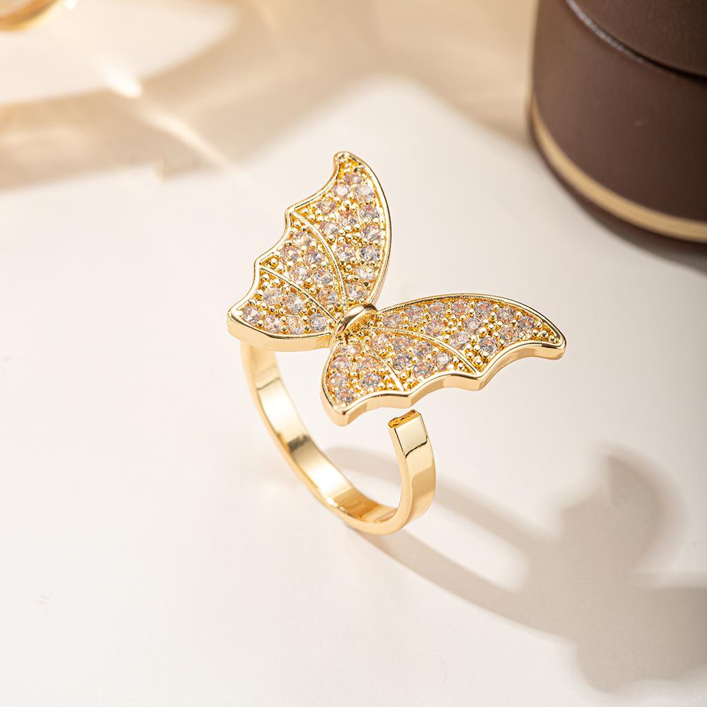 Gold Plated Butterfly Ring For Women Full Paved Zircon Crystal Animal Open Rings Trendy Party Jewelry Gift
