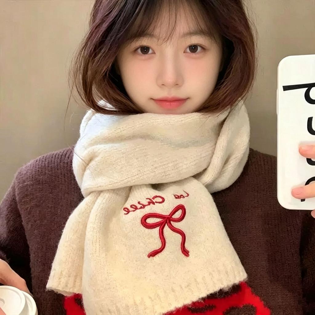 New autumn and winter Korean version knitted scarf women's warm thickened letter embroidered couple student versatile wool scarf