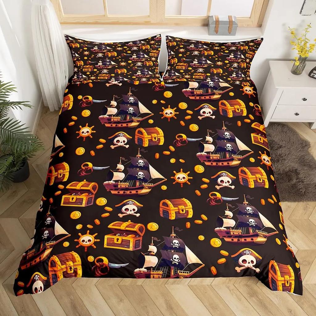 Комплекты пододеяльников с пиратским черепом для мальчиков, детей, мужчин, подростков, размера «queen», легкие комплекты постельного белья, морской комплект постельного белья, декор для спальни, без одеяла