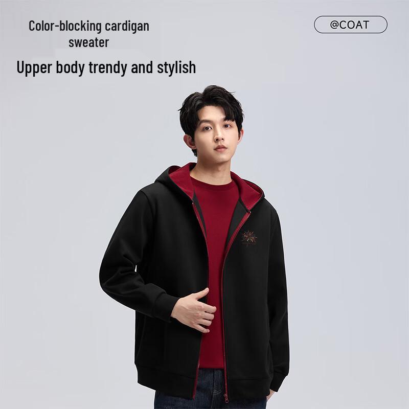 MARK FAIRWHALE Men's Casual Color-Block Hooded Cardigan Hoodie