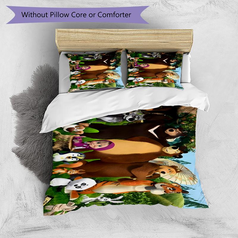 3pcs Duvet Cover Set (1*Duvet Cover + 2*Pillowcase, Without Core),Masha and The Bear Print Bedding Set, Bedroom Decor, All‑Season, Birthday Gift