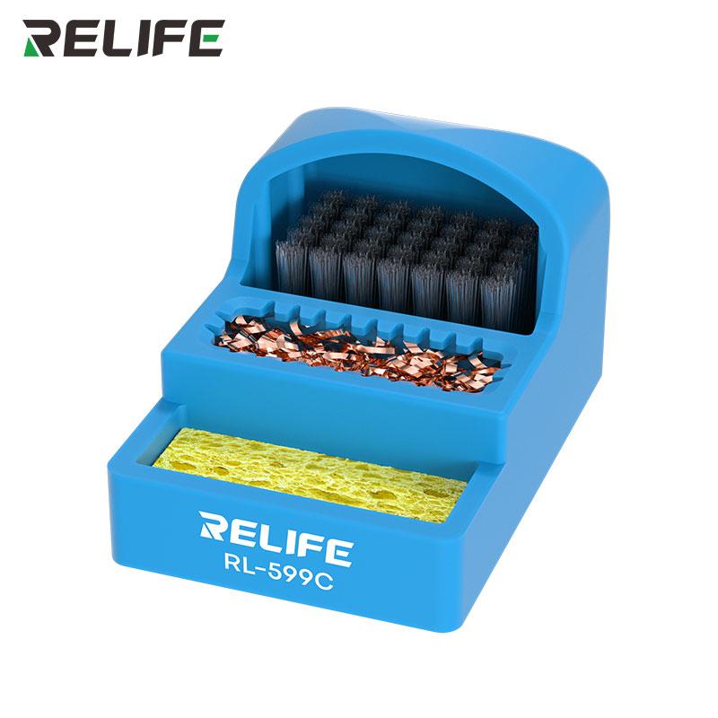RELIFE RL-599C Solder Tip Cleaner 3-IN-1 Steel Brush/Copper Wire Ball/Sponge Welding Soldering Iron Tips Cleaning Tools