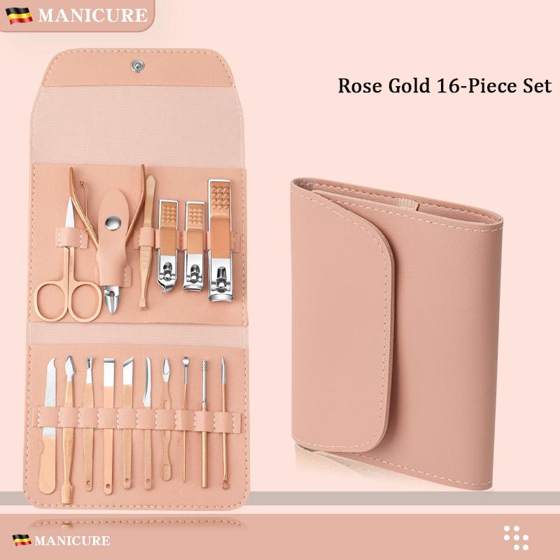 Manicure Full Set of Nail Clippers Green Folding Package 16 Pcs Set Nail Clippers Cutter Set
