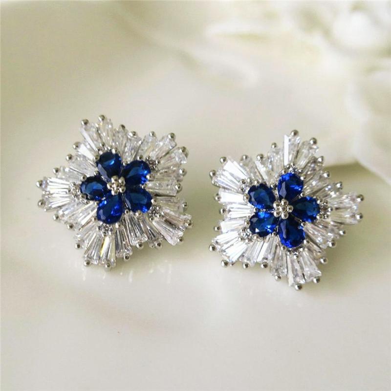 Серьги-гвоздики Huitan Luxury Blue Flower для женщин, эстетичные свадебные аксессуары, модные серьги, ювелирные изделия для вечеринок, необычный подарок
