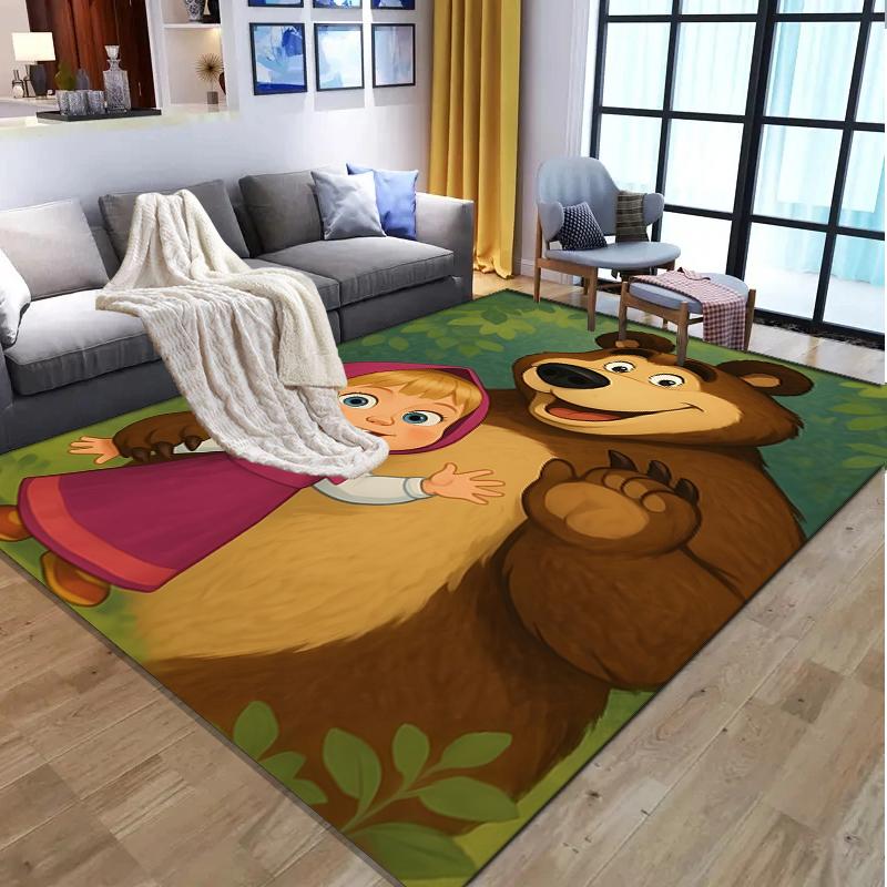 Masha and The Bear Pattern Rug, Indoor/Outdoor Mat, for Picnic, Gameroom, Bedroom, Office, Living Room, Home Decor Carpet, Birthday Gift