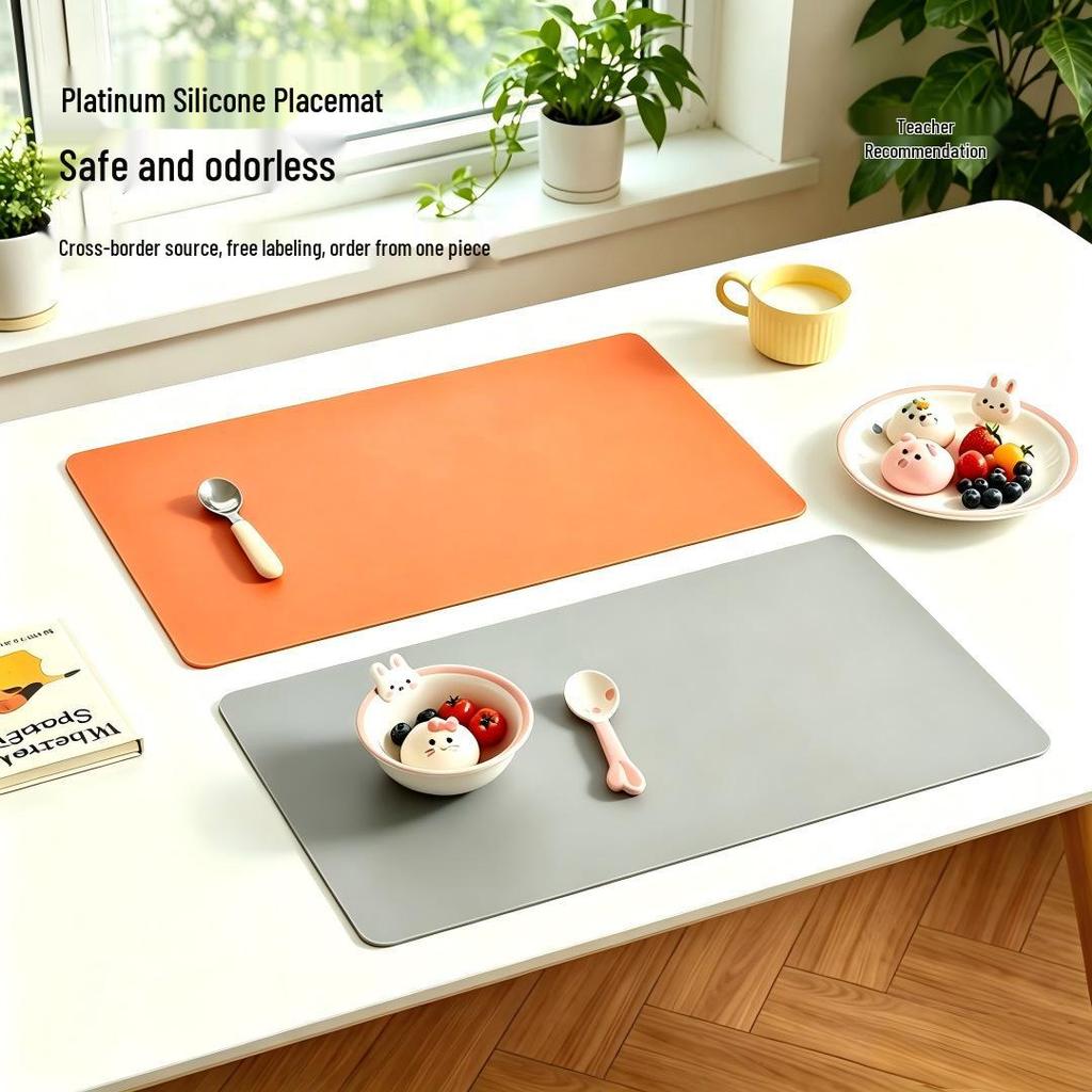 Solid Color Kids Silicone Placemat - Waterproof, Oilproof, Heat-Resistant Rectangular Dining Mat