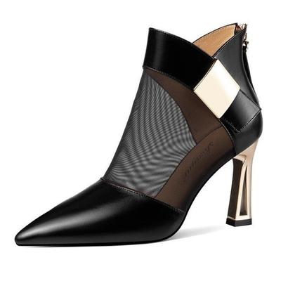 Полые короткие сапоги, крутые сапоги в сетку, универсальные дышащие туфли на толстом каблуке для женщин на высоком каблуке