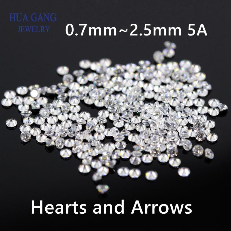 5A Small Size 0.6~2.5mm Cubic Zirconia Gems Beads Round White Cubic Zirconia Stones Round Brilliant Cut Loose CZ Stones