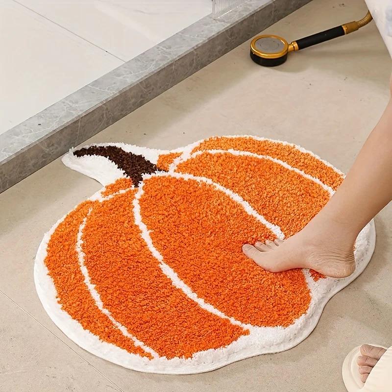 Halloween Pumpkin Bath Mat Non Slip Machine Washable Knitted Polyester Fiber TPR Absorbent Soft Home Furnishings