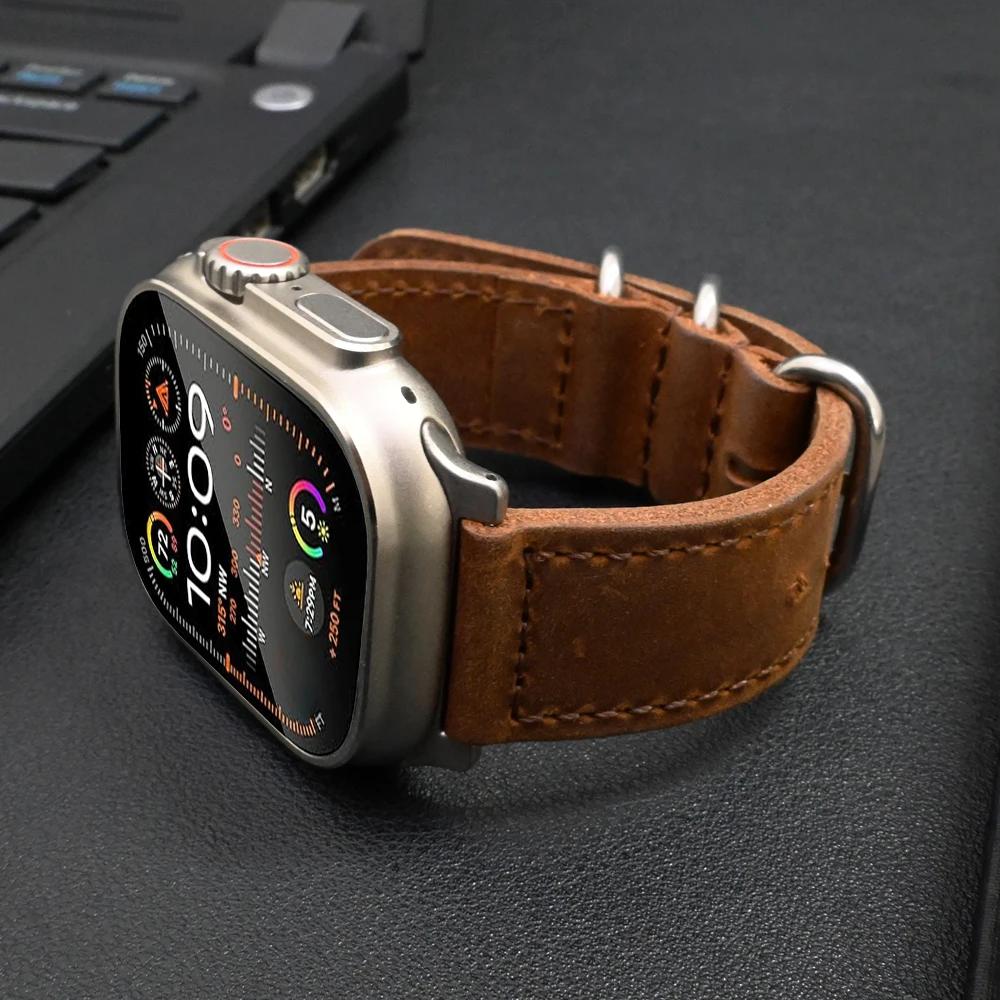Натуральная кожаный ремешок для Apple Watch 49 мм 46 мм 45 мм 44 мм Ремешок Correa для iWatch Ultra 2 серии 10 9 8 7 6 5 4 Se Мужской ремешок