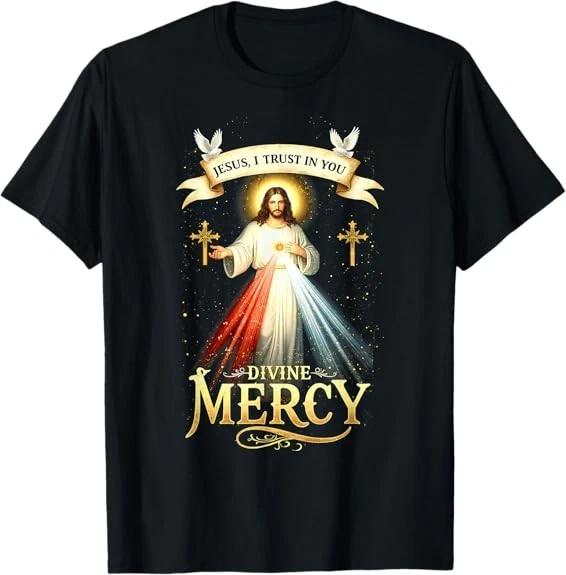 Men's and Women's T-shirts Jesus I Trust In You Divine Mercy Catholic Christian Jesus Tee T-Shirt S-3XL