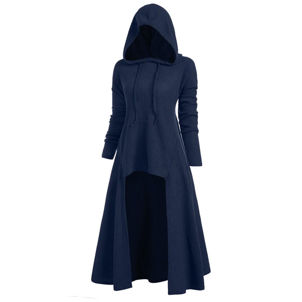 Winter Womens Fashion Hooded Plus Size Vintage Cloak High Low Sweater Blouse Long Tops