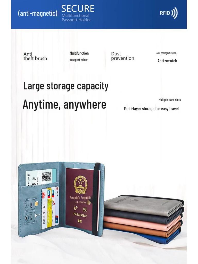 PU Leather RFID Passport Wallet Set with Strap, Card Holders, Ticket Sleeve, and SIM Slot