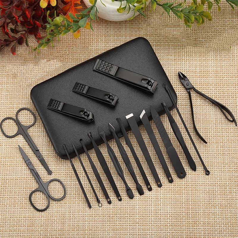 7/18 шт. Черный набор кусачек для ногтей профессиональный нержавеющий маникюрный набор для педикюра с дорожным футляром острый резак