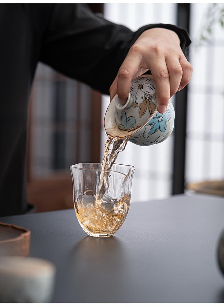 Супница с подглазурным покрытием цвета ледяной серый, трехцветная, с ручной росписью в виде цветов, Чайная чаша с изображением японской сакуры, Керамическая гайвань, Китайская посуда для кунг-фу