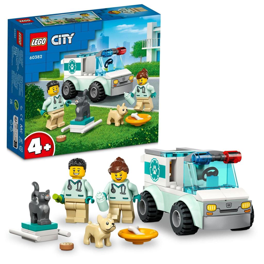 LEGO City Ветеринарная машина скорой помощи 60382, конструктор в подарок для мальчиков и девочек от 4 лет.