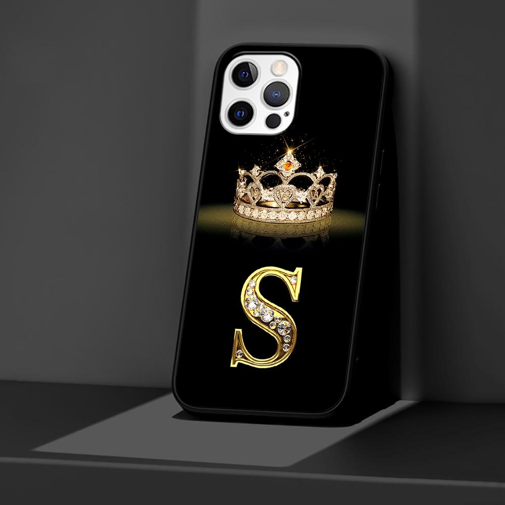 Чехол для Apple iPhone 14 11 13 12 Pro Max XR 7 8 + SE 2020 XS 6 6s Plus 5 5s, черный силиконовый чехол для телефона с бриллиантовой короной и буквой