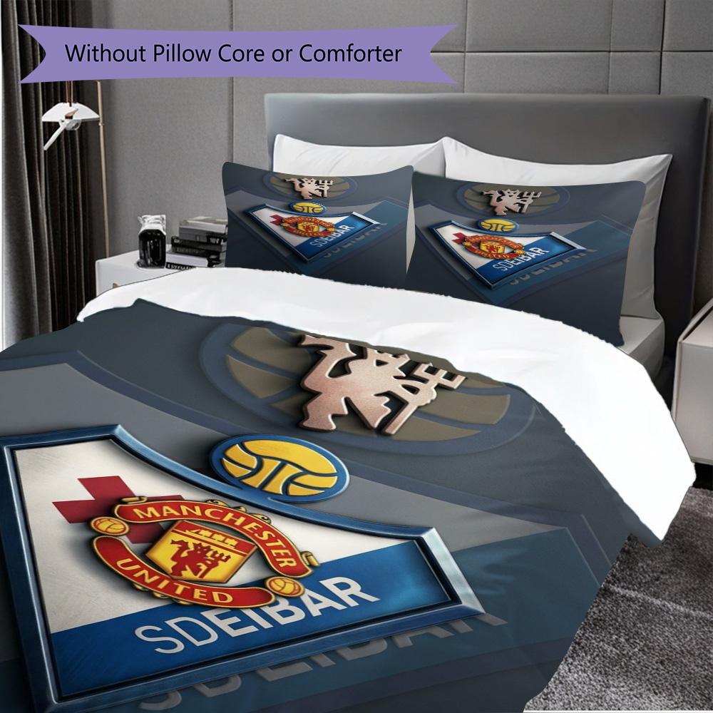 Manchester Legacy Emblem Bedding (1 * duvet cover + 2 * pillowcase, without core) 2D Flat Christmas birthday gift Soft and comfortable