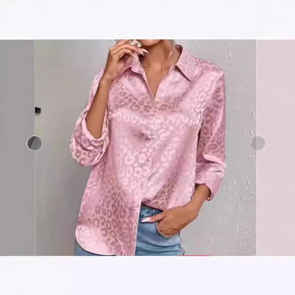 2024 Autumn Women's Elegant Satin Leopard Print Lapel Shirt