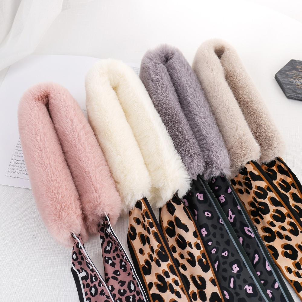 Women Elegant Faux Fur Scarf Plush Leopard Winter Warm Vintage Fluffy Collar Wrap
