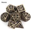 7 Pcs Yellow Rotary Cyclone Metal Dice Hollow Metal Polyhedral Dice Set Suitable for Role-Playing RPG  Board Game Card Game
