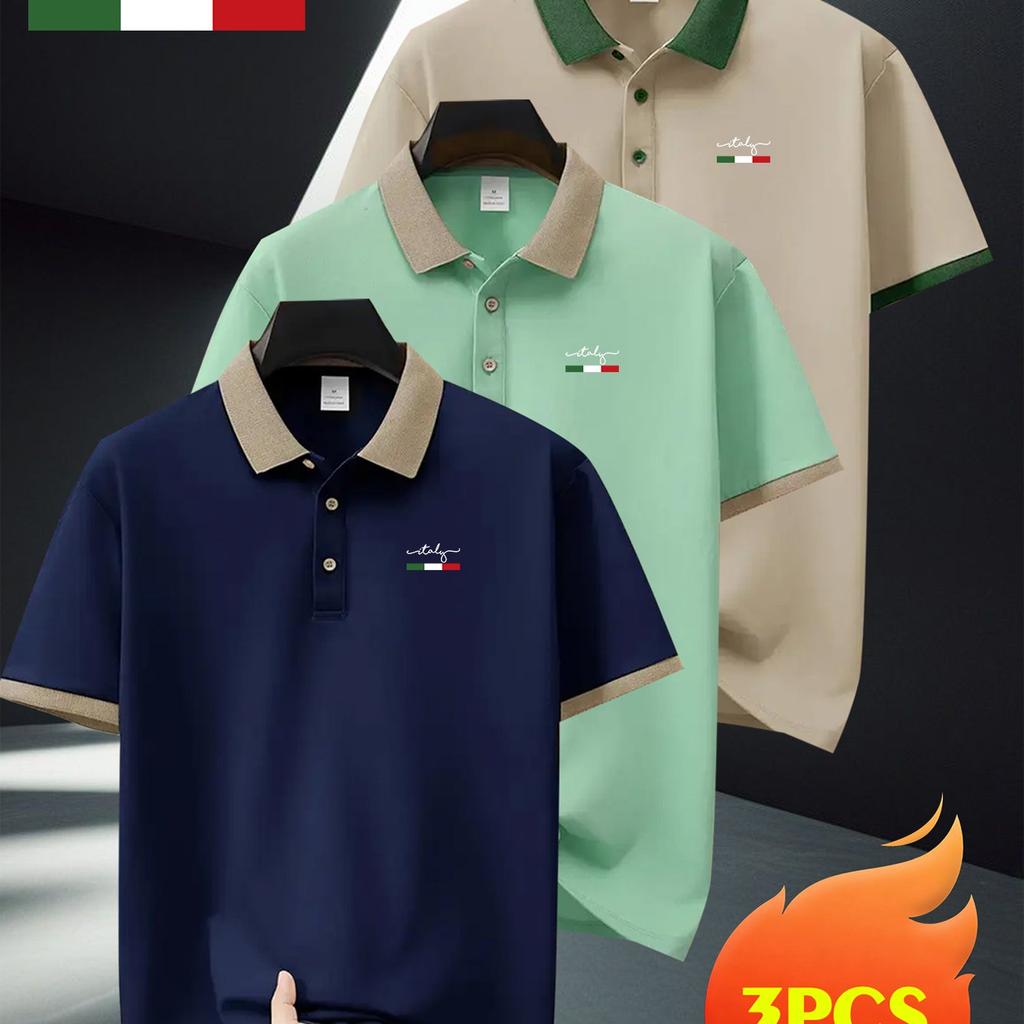 3Pcs Set Fashion Casual POLO Shirt,Outdoor Running Fitness Golf Collared Shirt, Breathable Polyester Fabric, Colorfast,Comfortable Fit