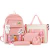 Large-capacity Elementary School Junior High School Students Backpack  Five-piece Cute Suit and Bunny Radish Doll Pendant Backpack Multi-compartment