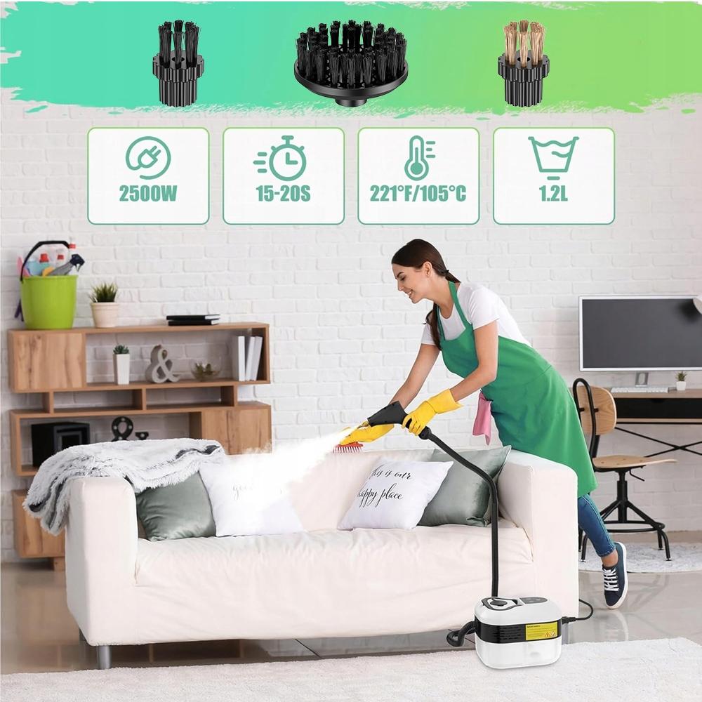 2500W Steam Cleaner Set for Windows and Upholstery - 4.5 Bar, 1200ml