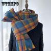 Cozy British-Inspired Red Plaid Wool Scarf for Couples, Hand-Washable, Perfect for Fall & Winter