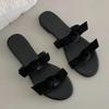 Fashion Famous Designer Double Bowknot Slippers Women Flat Heel Black Velvet Bow Sandalias Outdoor Slides Shoes Woman Pantuflas Mujer