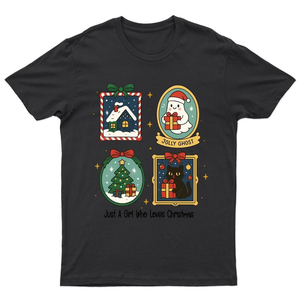 Just A Girl Who TShirt Unisex Gift Retro Seasonal Funny Xmas Santa Unisexs b