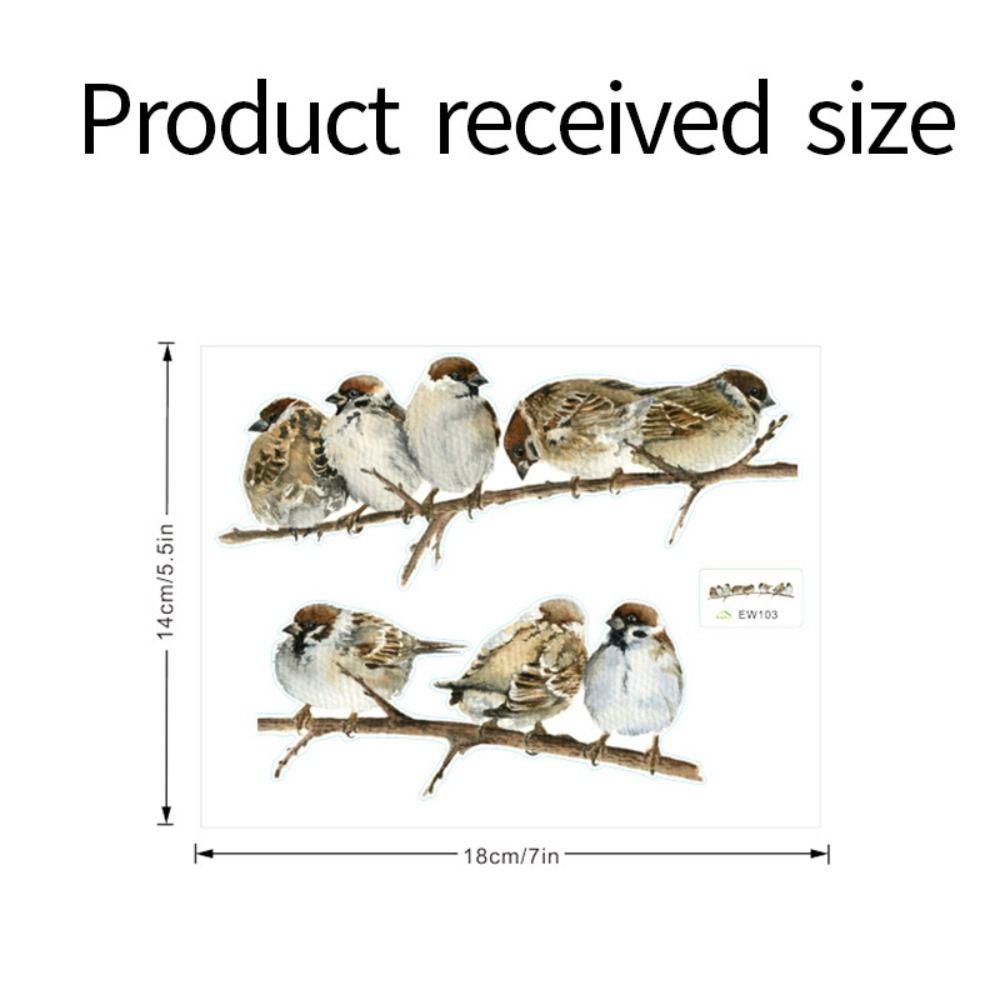 Самоклеящиеся наклейки с изображением птиц в ветке, акварельные воробьи, наклейка для милой гостиной
